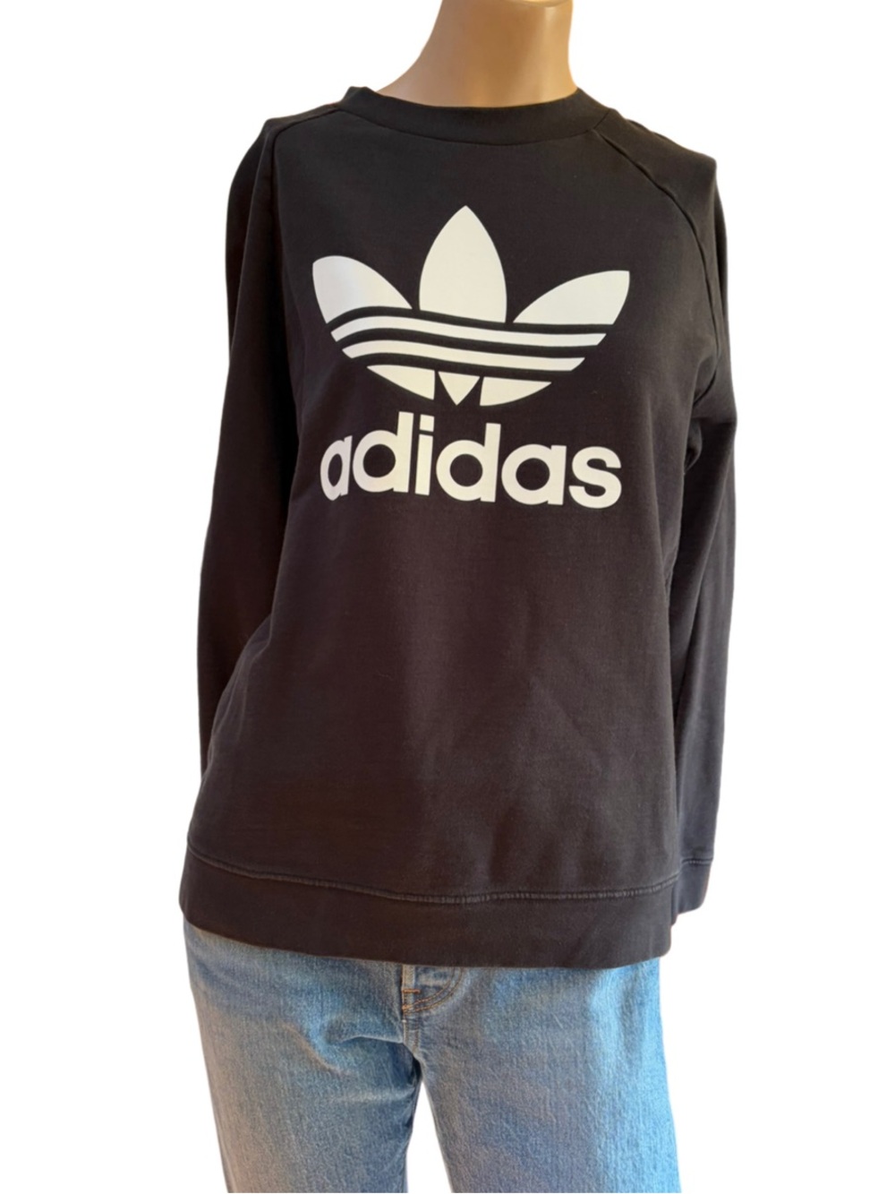 Adidas Originals Black Trefoil Logo Crewneck Sweatshirt L NWOT